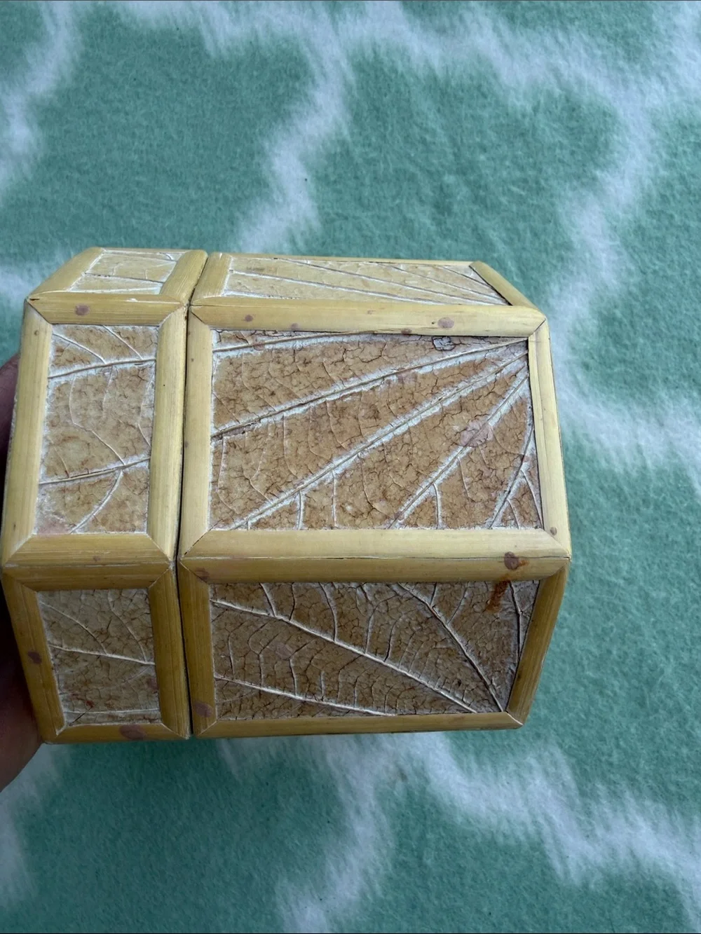 Octagonal Decorative Box with Dragonfly Accent - Beige and Green